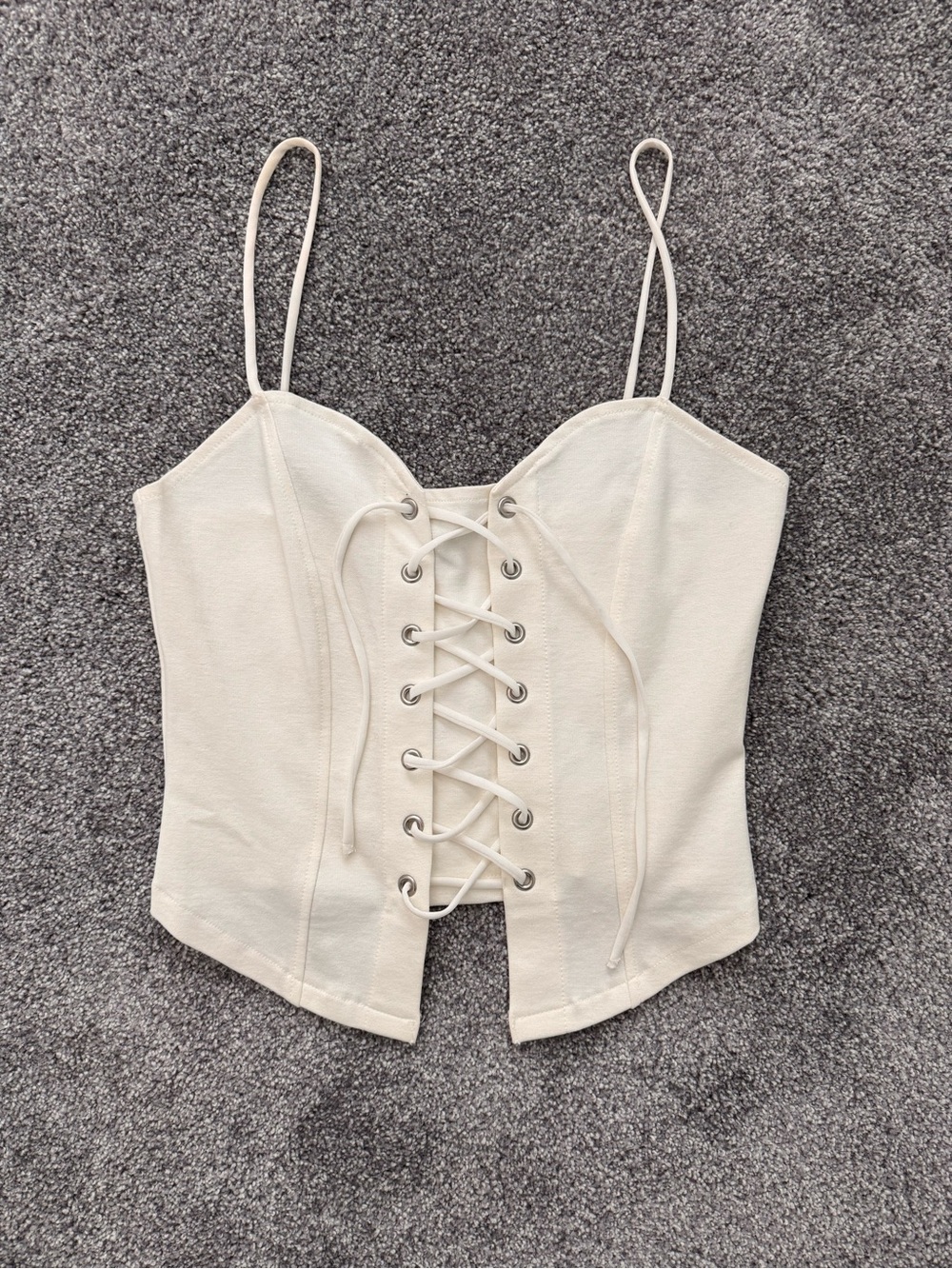 Topshop Ivory Lace Up Corset Cami Top Size 6 NWT Flaw